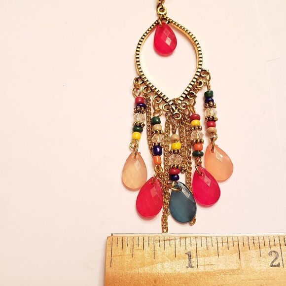 COLORFULLY BEADED DANGLING EARRINGS  - Picture 2 of 3